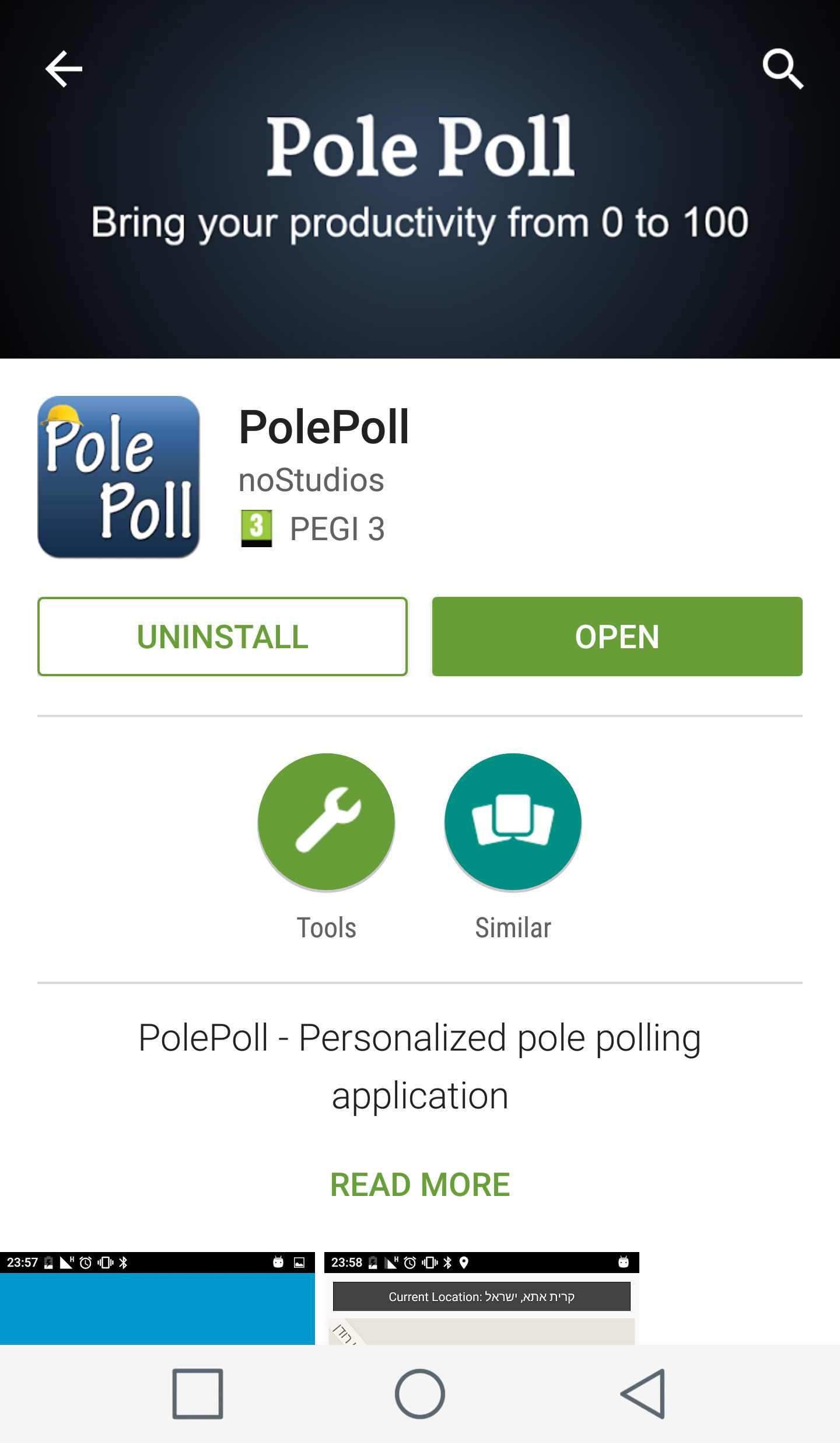 The app on Google store